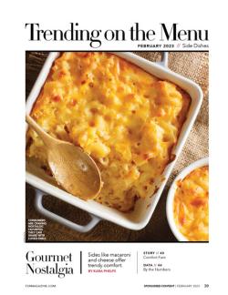 Trending on the Menu February 2023 cover with macaroni and cheese